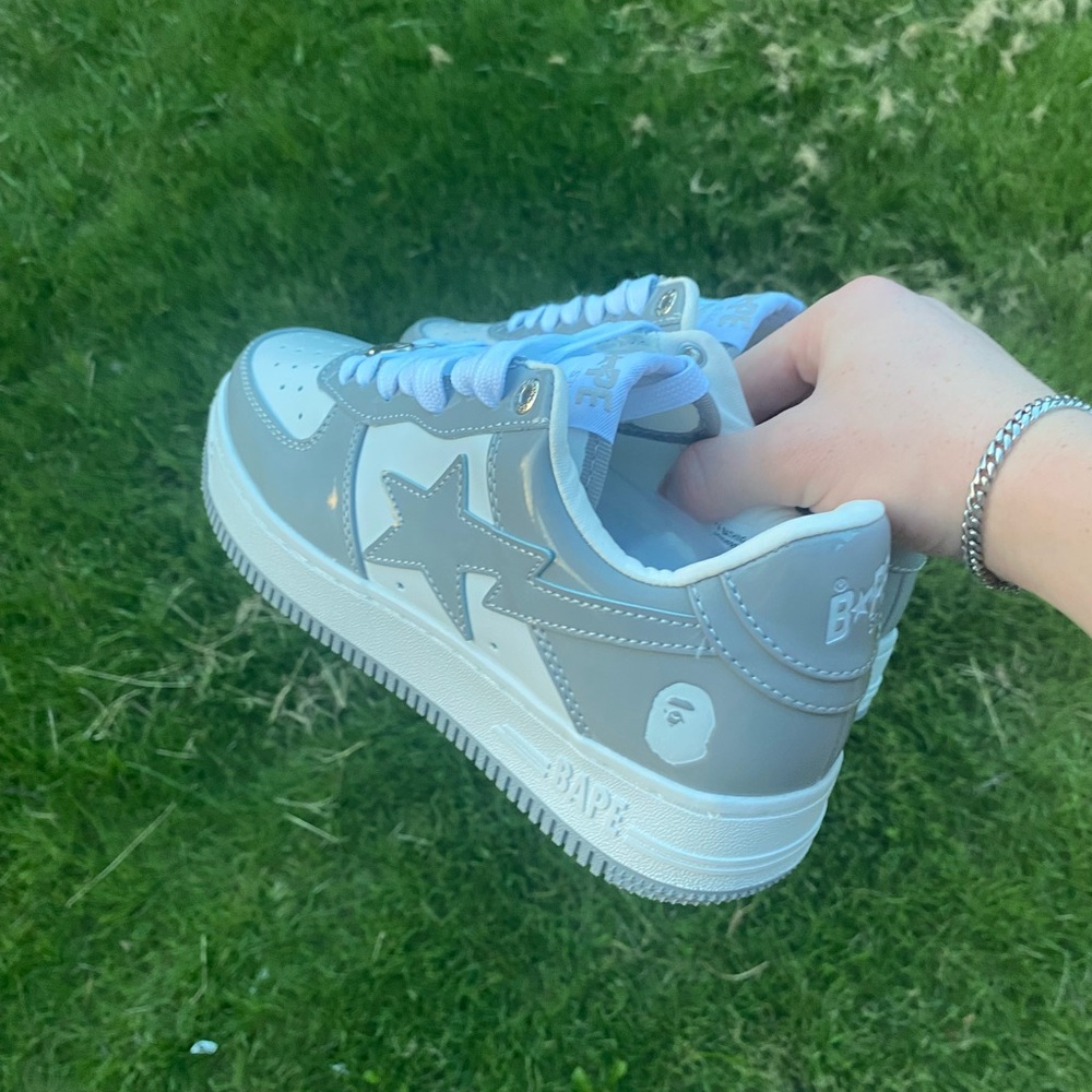Bape Gray and White Star Sneakers